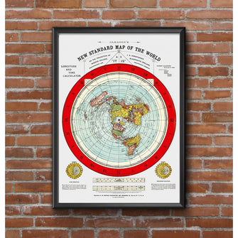 Flat Earth Map - Gleason's New Standard Map Of The World - Large 24" x 36" 1892 Reproduction